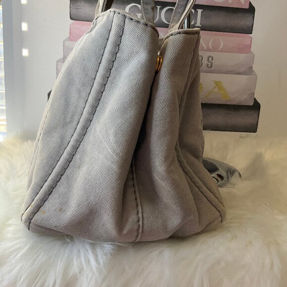 Authentic Prada Medium Canapa Logo Denim Tote bag - Picture 6 of 15